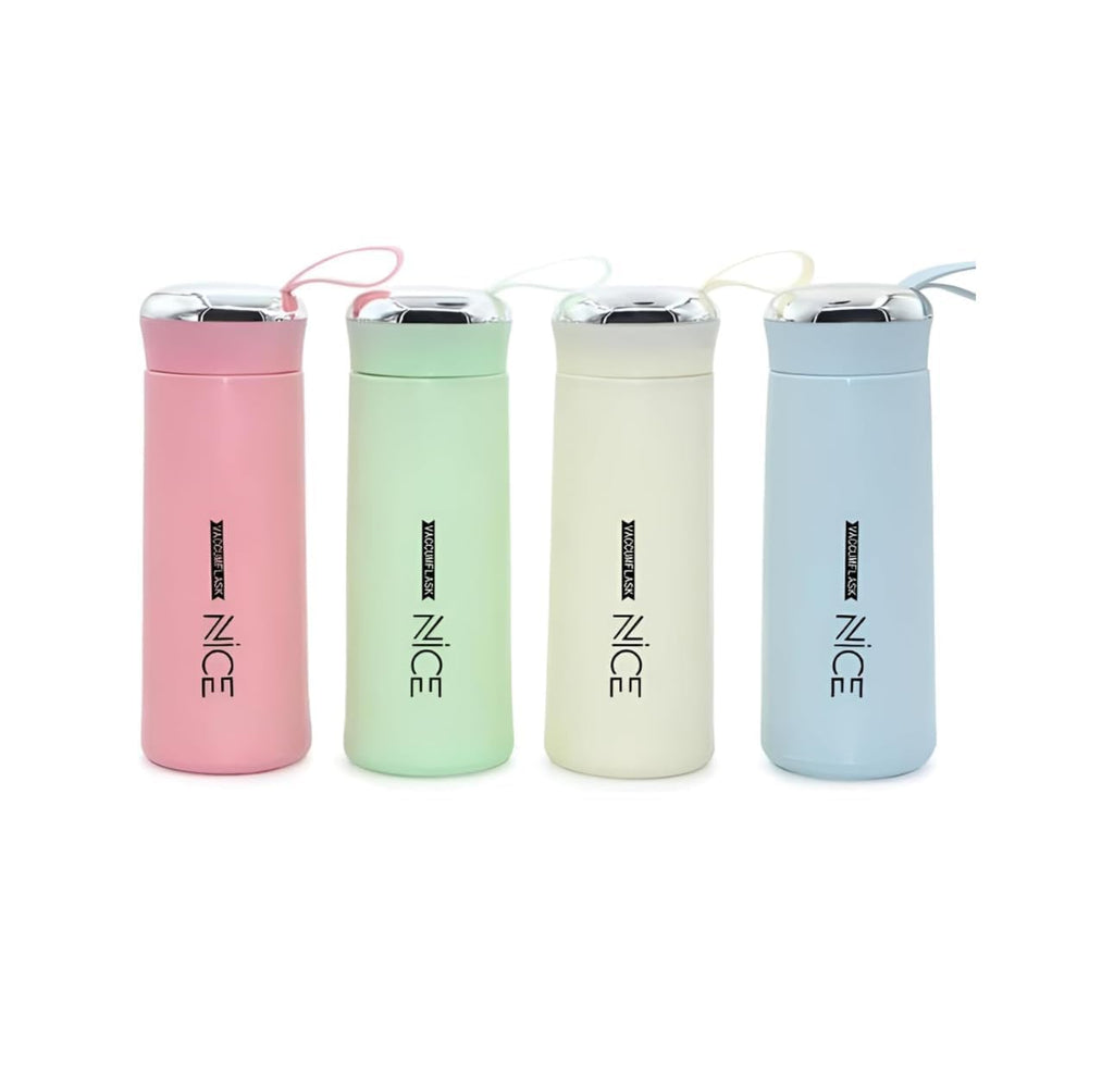 Nice Premium 400ml Silicon Protected Leak Proof Vacuum Flask, Glass Water Bottle for School/College, Easy to Carry (Any Color) (BPA Free) ONE3 Novelty