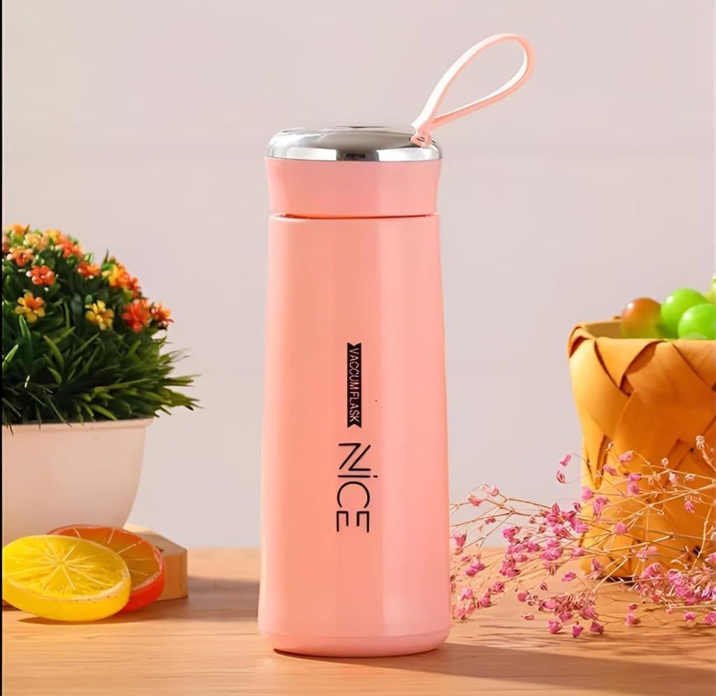 Nice Premium 400ml Silicon Protected Leak Proof Vacuum Flask, Glass Water Bottle for School/College, Easy to Carry (Any Color) (BPA Free) ONE3 Novelty