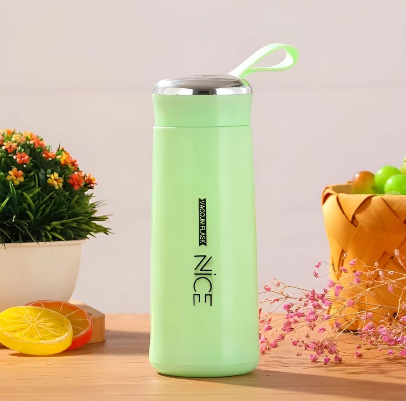 Nice Premium 400ml Silicon Protected Leak Proof Vacuum Flask, Glass Water Bottle for School/College, Easy to Carry (Any Color) (BPA Free) ONE3 Novelty