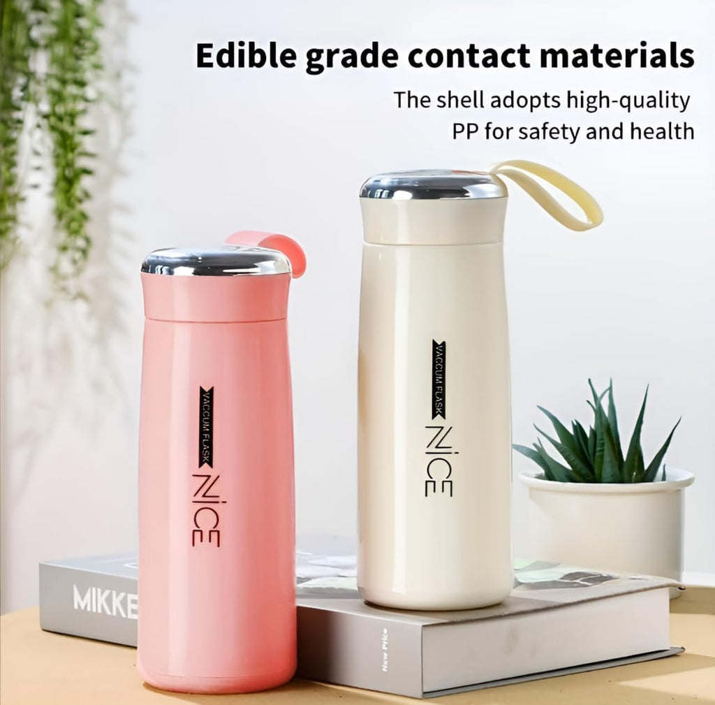 Nice Premium 400ml Silicon Protected Leak Proof Vacuum Flask, Glass Water Bottle for School/College, Easy to Carry (Any Color) (BPA Free) ONE3 Novelty