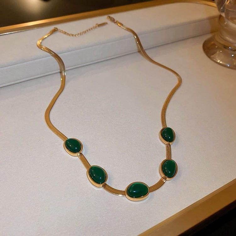 Oval Green Crystal Pendant Necklace Set With Bracelet 1tdhsw-7c