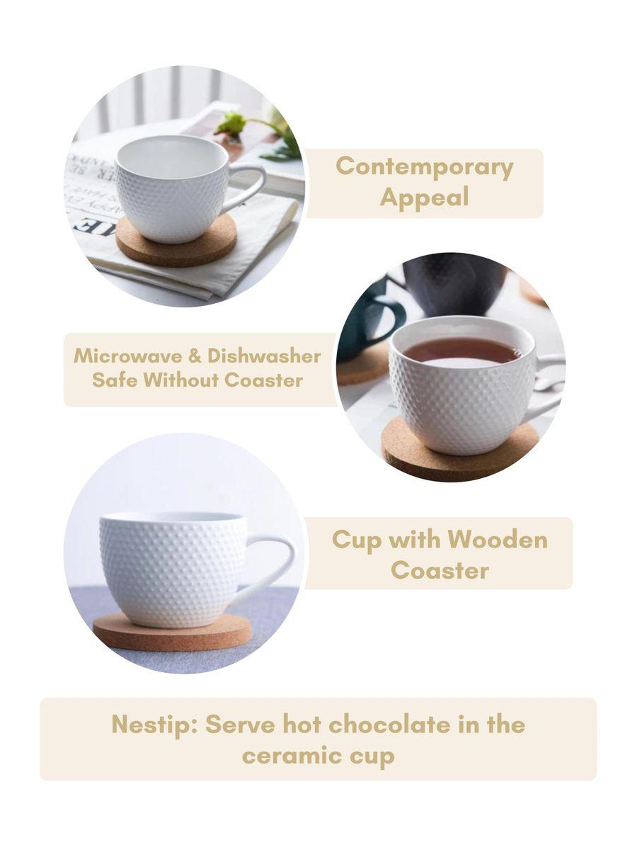 4- CERAMIC CUP & 4-WOODEN COASTED TEA SET PREMIUM QUALITY IN A GIFT BOX 🎁 PACKING ONE3 Novelty