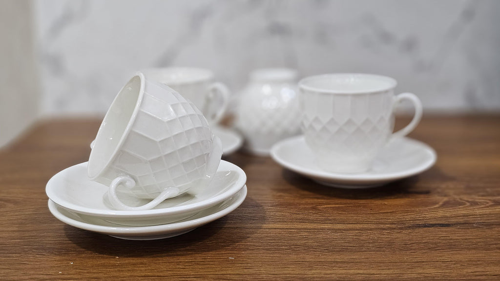 4- CERAMIC CUP & 4-WOODEN COASTED TEA SET PREMIUM QUALITY IN A GIFT BOX 🎁 PACKING ONE3 Novelty