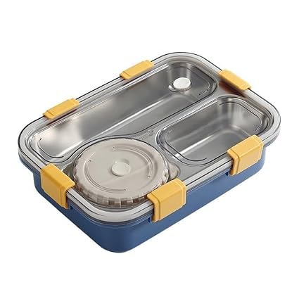3-GRID WITH 1-DABBI 💯 LEAKPROOF PARTITION SILICON RING WITH SPOON&FORK LUNCH BOX ONE3FASHION