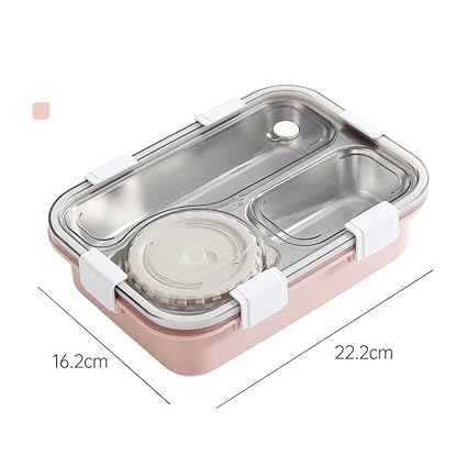 3-GRID WITH 1-DABBI 💯 LEAKPROOF PARTITION SILICON RING WITH SPOON&FORK LUNCH BOX ONE3FASHION