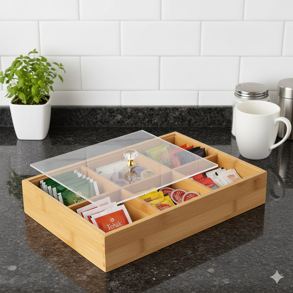 6-GRID WOODEN PLATTER SERVING TRAY SET WITH TRANSPARENT LID ONE3 Novelty